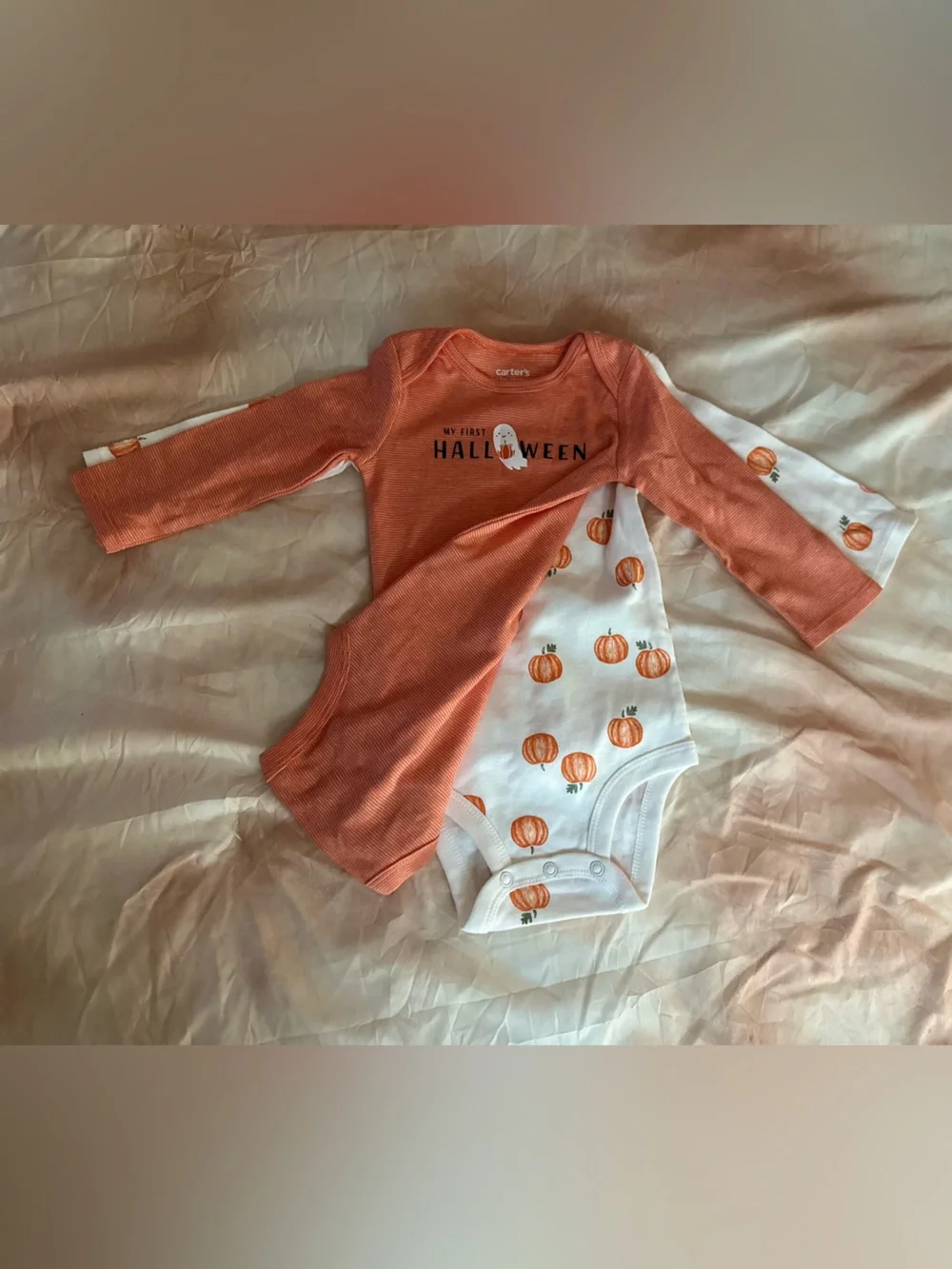 Carter's NWOT Orange & White Halloween Pumpkin Baby One-Piece Set | 9m #Unisex